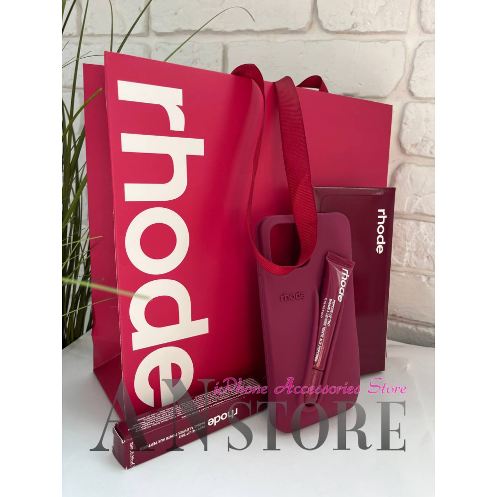 Бордовий чохол Rhode з блиском для губ Lip Case Raspberry Jelly на айфон 11 про макс